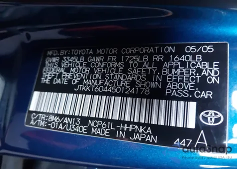 2005 Scion Xa from USA, damaged, VIN JTKKT604450124178